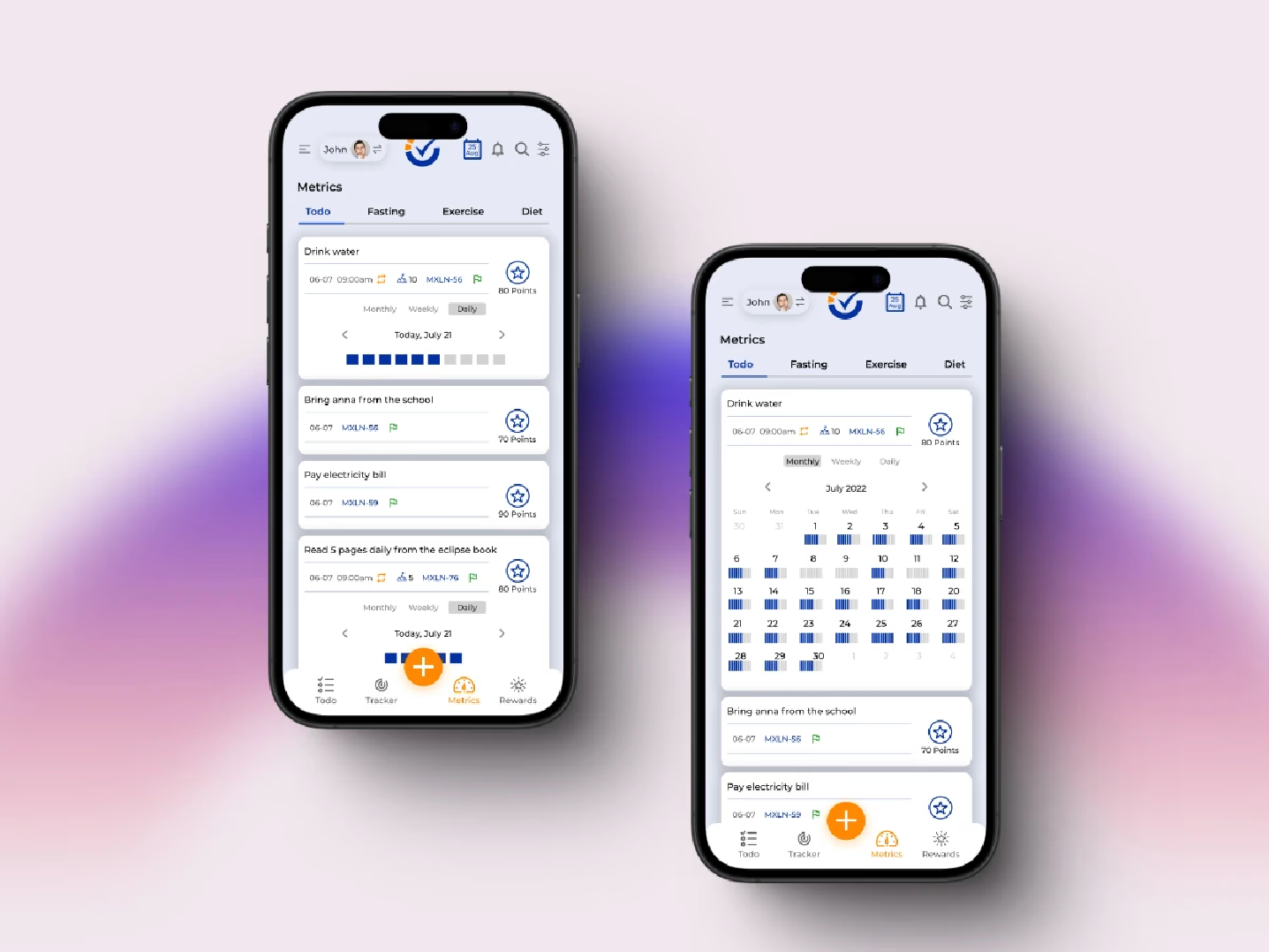 Tasks + habits · daily view · A